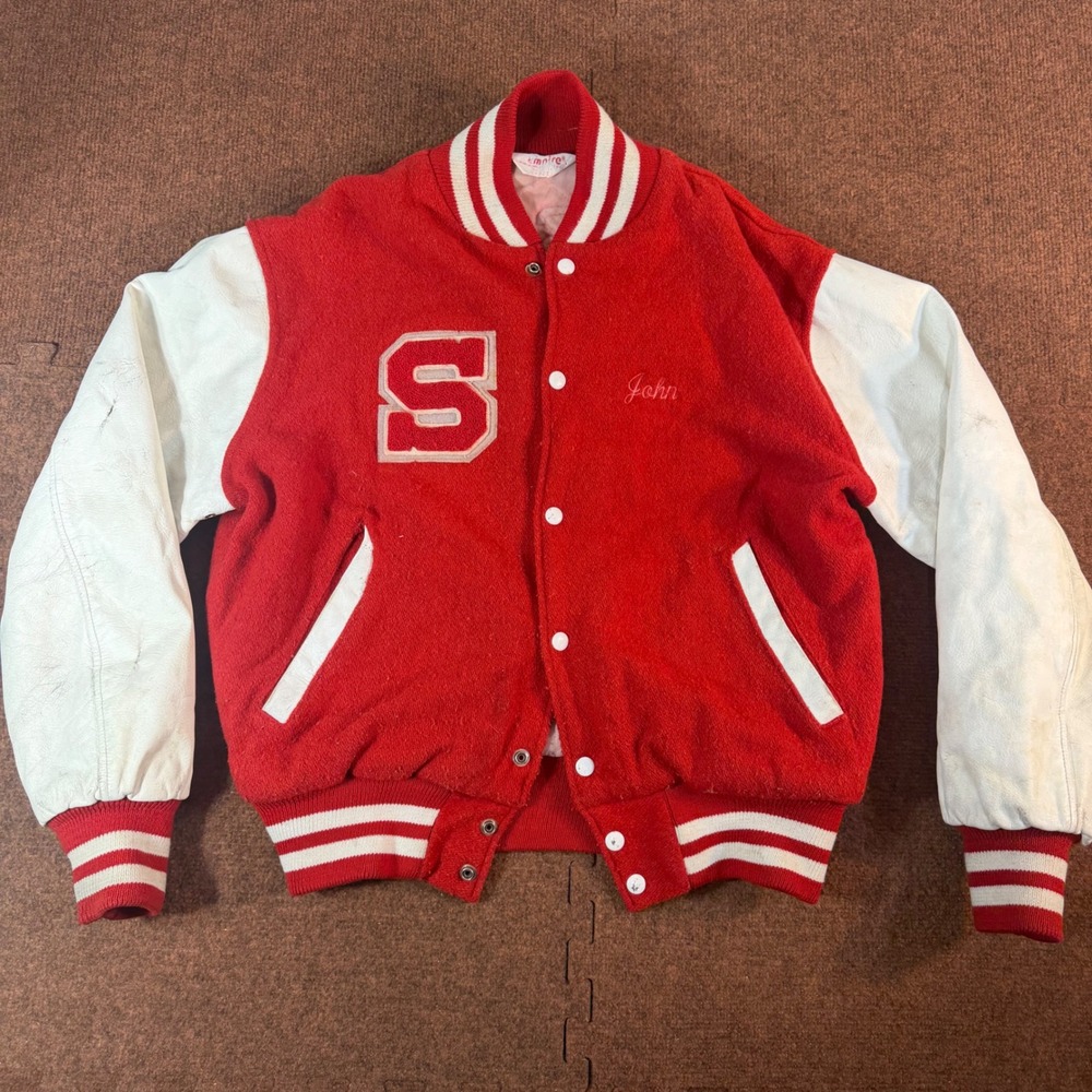 Vintage Empire Varsity Jacket Mens L Red Wool Leather VS South Football USA Made